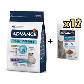 Advance Hairball Hindili Kısırlaştırılmış 3 kg Kedi Mama+Advance Hindili Kısır 12x85 gr Kedi Yaş Mama
