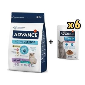 Advance Hairball Hindili Kısırlaştırılmış 3 kg Kedi Mama+Advance Hindili Kısır Kedi 6x85 gr Yaş Mama