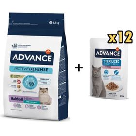 Advance Hairball Hindili Kısırlaştırılmış Sterilised 1.5 kg Kedi Mama + Hindili Kısır Kedi 85 gr Yaş Mama