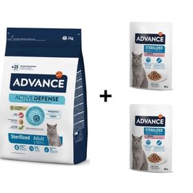 Advance Hindi Etli Kısırlaştırılmış 3 kg Kedi Mama+Advance Hindi Kısır 2x85 gr Kedi Yaş Mama