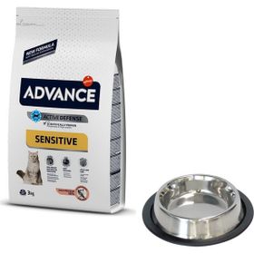 Advance Sensitive Somonlu 3 kg Yetişkin Kedi Maması + Çelik Mama Kabı