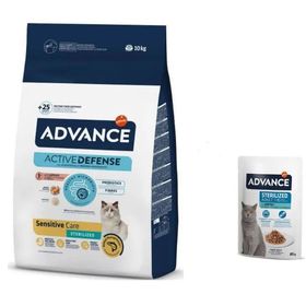 Advance Somonlu Kısırlaştırılmış 10 kg Kedi Mama + Advance Morina Balıklı Kısır Kedi Pouch 2x85 gr Yaş Mama