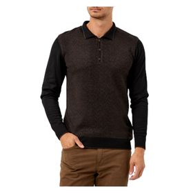 Adze KT18A823014178 Siyah Kahverengi Polo Yaka Yün Erkek Kazak
