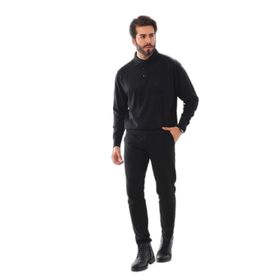 Adze KT18A823014178 Siyah Kahverengi Polo Yaka Yün Erkek Kazak