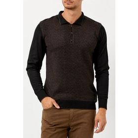 Adze KT18A823014178 Siyah Kahverengi Polo Yaka Yün Erkek Kazak