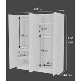 Aeka AE-1054 Arena Atlantik Çam 4 Kapaklı 2 Askılıklı 6 Raflı Gardırop