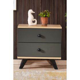 Aeka AE-2029 49 cm İnci Antrasit 2 Çekmeceli Komidin