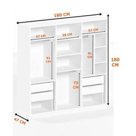 Aeka AE-2116 Kale Aynalı Antrasit 6 Kapaklı 13 Raflı 3 Askılıklı 180 cm Gardırop