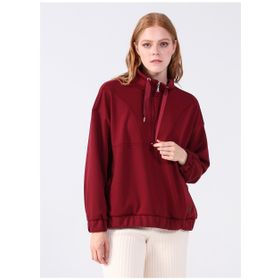 Aeropostale Christina Fermuarlı Yaka Düz Bordo Kadın Sweatshirt