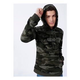 Aeropostale E-1626 Haki Kapüşon Yaka Baskılı Erkek Sweatshirt