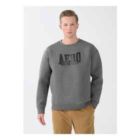 Aeropostale E-Ever Bisiklet Yaka Baskılı Antrasit Melanj Erkek Sweatshirt