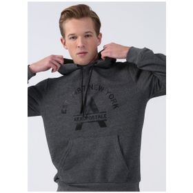 Aeropostale E-LUCASI Antrasit Melanj Kapüşon Yaka Baskılı Erkek Sweatshirt