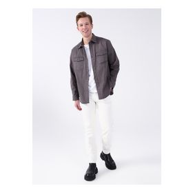 Aeropostale Ejoy Yaka Baskılı Açık Gri Erkek Gömlek