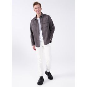 Aeropostale Ejoy Yaka Baskılı Açık Gri Erkek Gömlek