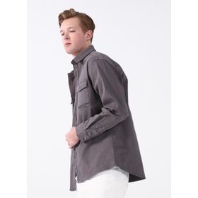 Aeropostale Ejoy Yaka Baskılı Açık Gri Erkek Gömlek