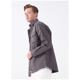Aeropostale Ejoy Yaka Baskılı Açık Gri Erkek Gömlek