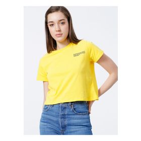 Aeropostale K-Belenus-Y Bisiklet Yaka Kısa Kollu Sarı Crop Baskılı Kadın T-Shirt