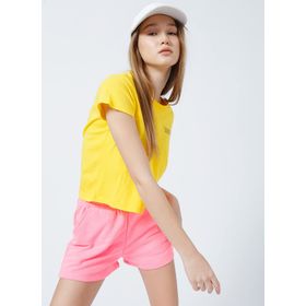 Aeropostale K-Belenus-Y Bisiklet Yaka Kısa Kollu Sarı Crop Baskılı Kadın T-Shirt