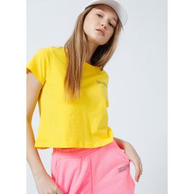 Aeropostale K-Belenus-Y Bisiklet Yaka Kısa Kollu Sarı Crop Baskılı Kadın T-Shirt