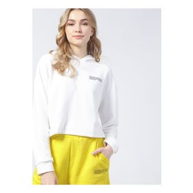 Aeropostale K-Gaia-Y Kapüşonlu Crop Baskılı Ekru Kadın Sweatshirt