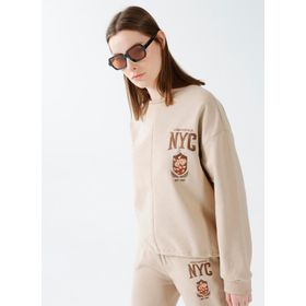 Aeropostale K-LIFE Bisiklet Yaka Nakışlı Koyu Bej Kadın Sweatshirt