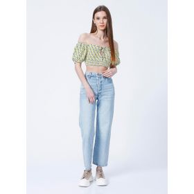 Aeropostale K-PENA Kalp Yaka Crop Desenli Sarı Beyaz Kadın Bluz