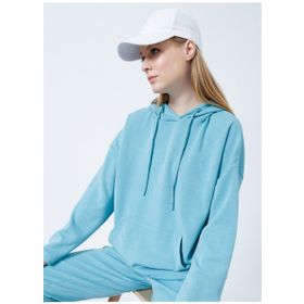 Aeropostale Y-BRUSH Kapüşonlu Uzun Kollu Mavi Kadın Sweatshirt