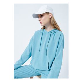 Aeropostale Y-BRUSH Kapüşonlu Uzun Kollu Mavi Kadın Sweatshirt