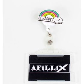 Afillix Concept Ahşap Be Happy Tasarım Şeffaf Yaka Kartı Yoyo & Klipsi