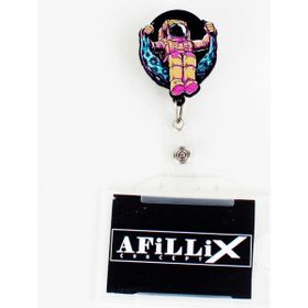 Afillix Concept Ahşap Renkli Ay Üstünde Astronot Tasarım Şeffaf Yaka Kartı Yoyo & Klipsi