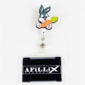 Afillix Concept Renkli Ahşap Havuçlu Tavşan Tasarım Şeffaf Yaka Kartı Yoyo & Klipsi