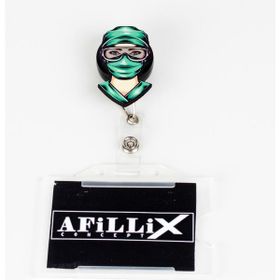 Afillix Concept Renkli Ahşap Kadın Doktor Tasarım Şeffaf Yaka Kartı Yoyo & Klipsi