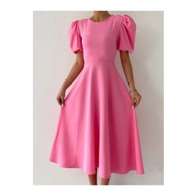 Afiş Butik Pembe Karpuz Kollu Midi Boy Elbise