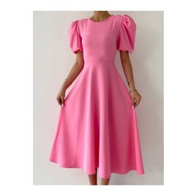 Afiş Butik Pembe Karpuz Kollu Midi Boy Elbise