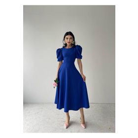 Afiş Butik Saks Mavi Karpuz Kollu Midi Boy Elbise