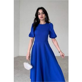 Afiş Butik Saks Mavi Karpuz Kollu Midi Boy Elbise