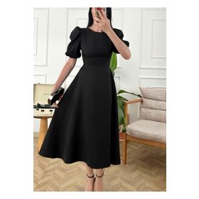 Afiş Butik Siyah Balon Kollu Midi Elbise