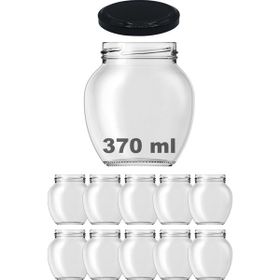 Afracam 370 ml Metal Siyah Kapaklı Şeffaf Yumurta 10 Adet Cam Kavanoz