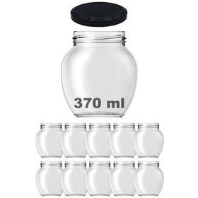 Afracam 370 ml Metal Siyah Kapaklı Şeffaf Yumurta 10 Adet Cam Kavanoz