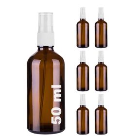 Afracam Amber Kapaklı Beyaz Cam Şişe 6x50 ml Sprey Fısfıs Dezenfektan Kolonya