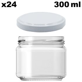 Afracam Metal Beyaz Kapaklı Şeffaf Cam 24x300 ml Kavanoz