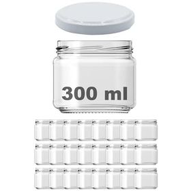 Afracam Metal Beyaz Kapaklı Şeffaf Cam 24x300 ml Kavanoz