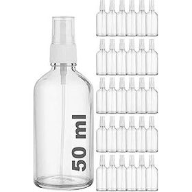Afracam Şeffaf Kapaklı Beyaz Cam Şişe 30x50 ml Sprey Fısfıs Dezenfektan Kolonya