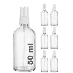 Afracam Şeffaf Kapaklı Beyaz Cam Şişe 6x50 ml Sprey Fısfıs Dezenfektan Kolonya