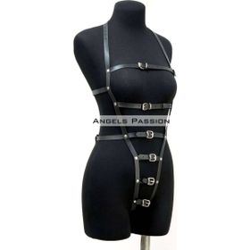 Ağ Bölgesi Açık Deri Body Harness Deri Fantezi Giyim