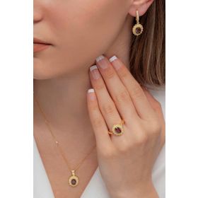AgaKulche Gold S62-GK 925 Oval Model Kadın Gümüş Takı Seti