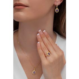 AgaKulche Gold S62- GM 925 Oval Model Kadın Gümüş Takı Seti