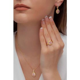 AgaKulche Gold S62-GP 925 Oval Model Kadın Gümüş Takı Seti