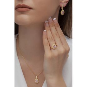AgaKulche Gold S62-GP 925 Oval Model Kadın Gümüş Takı Seti