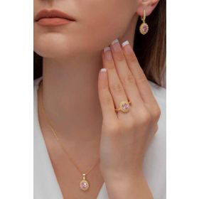 AgaKulche Gold S62-GP 925 Oval Model Kadın Gümüş Takı Seti